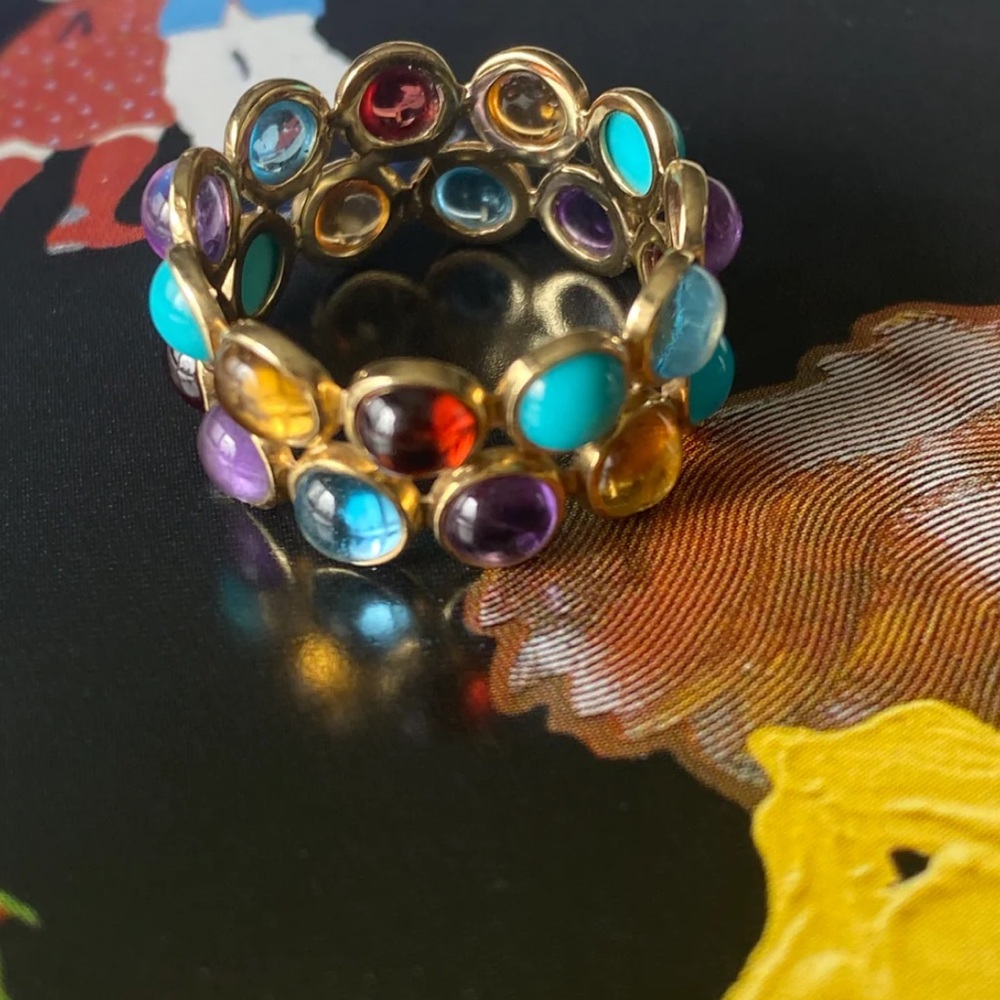* FLADH SALE* Vintage 14 Kt gold gemstone double band ring